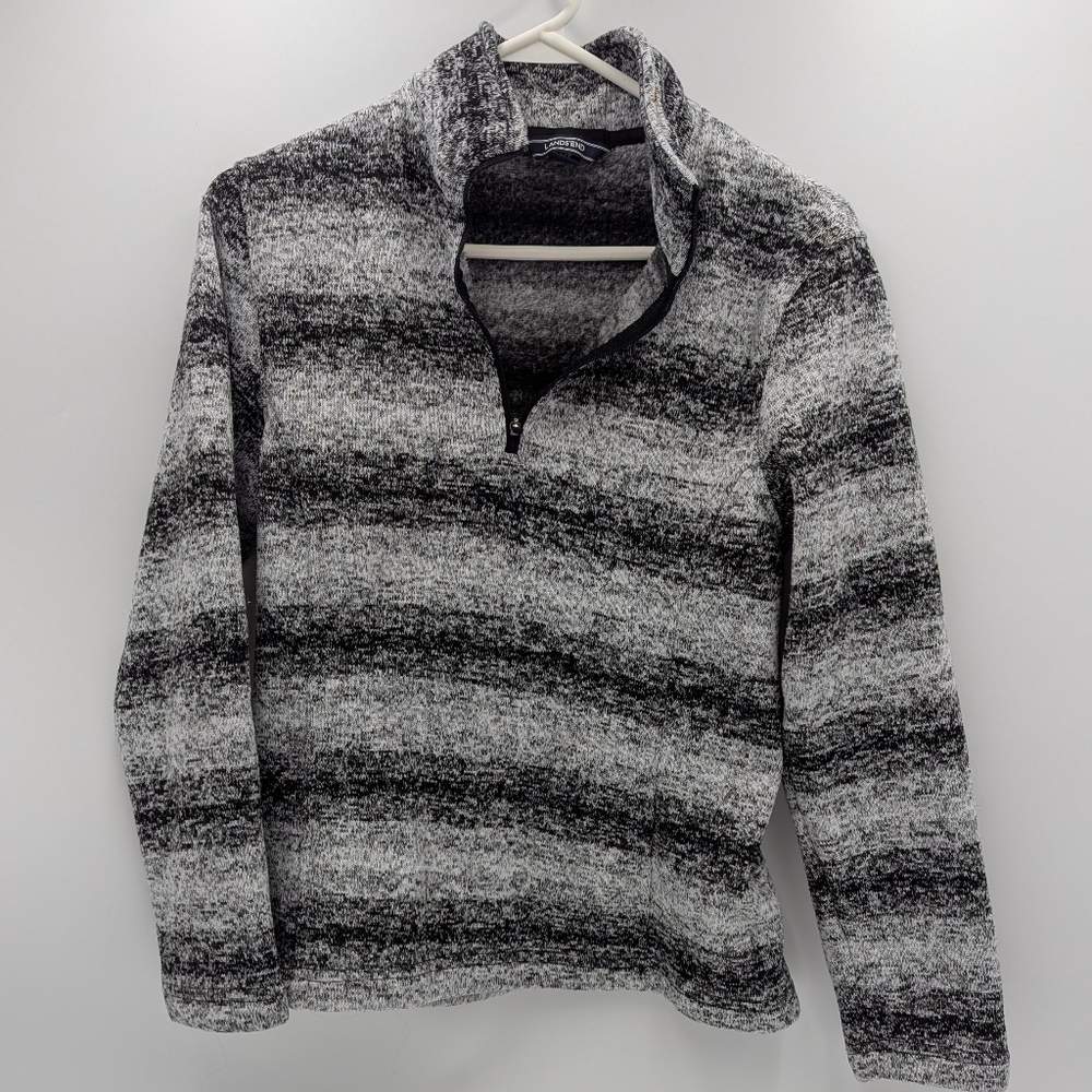 Lands'end Women's 1/4 Zip Sweater Small Pullover Fleece Black Grey Cozy Gorpcore